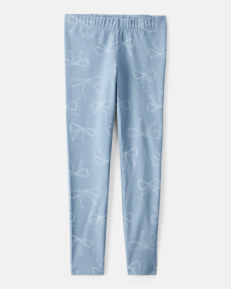 Kid Cotton Bow Stretch Leggings - Blue, image 1 of 4 slides