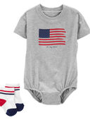 Heather - Baby American Flag Bubble & Socks Set