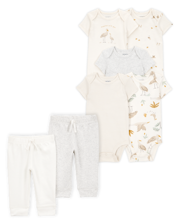 Baby 7-Piece Short-Sleeve Bodysuits & Pull-On Pants Set - Ivory, 