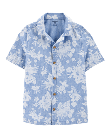 Kid Tropical Print Button-Front Shirt - Blue, 