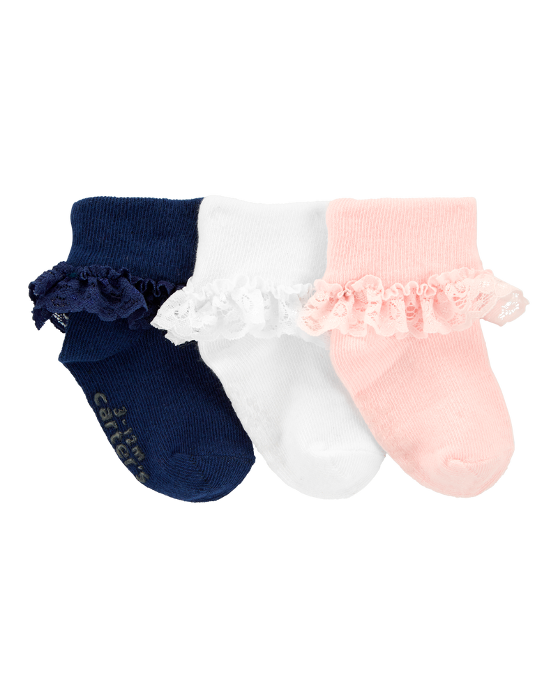 Baby 3-Pack Lace Cuff Socks, image 1 of 3 slides