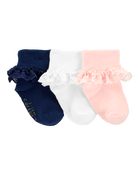 Baby 3-Pack Lace Cuff Socks, image 1 of 3 slides