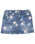 Toddler Floral Print Iconic Denim Skirt, image 1 of 4 slides
