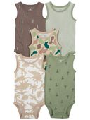 Green/Brown - Baby 5-Pack Dinosaur Sleeveless Bodysuits