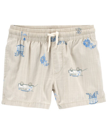 Toddler Seaside Print Chambray Drawstring Shorts, 
