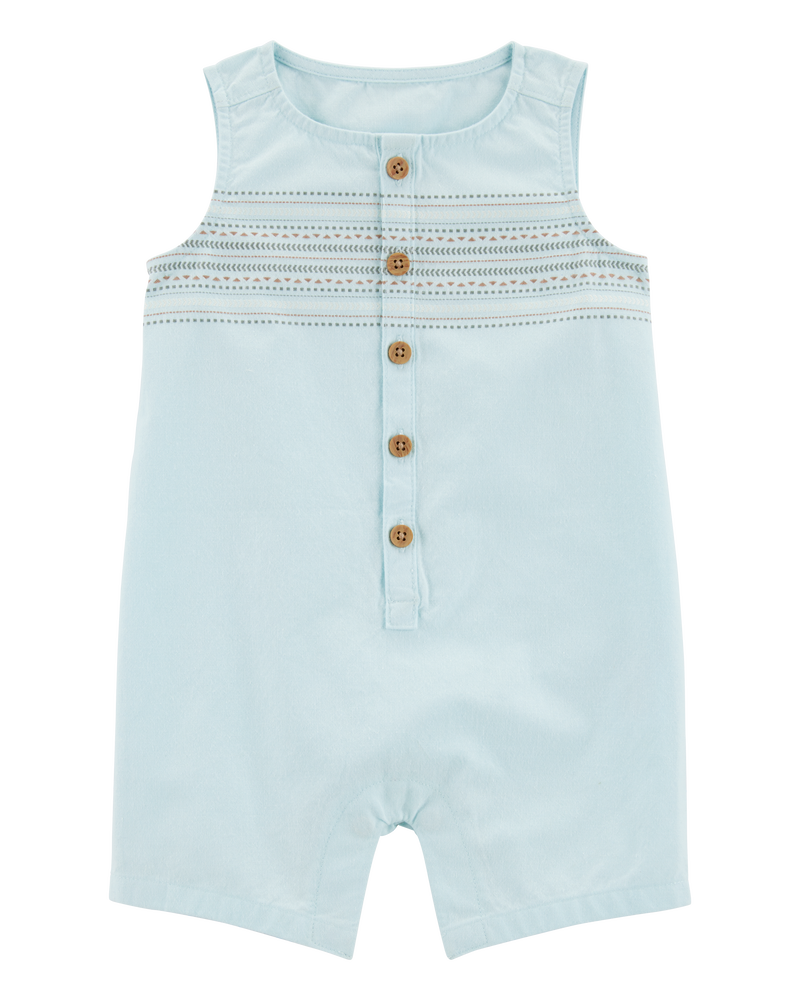 Baby Tribal Print Button-Front Romper - Blue, image 1 of 4 slides