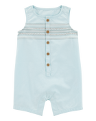 Baby Tribal Print Button-Front Romper - Blue, image 1 of 4 slides