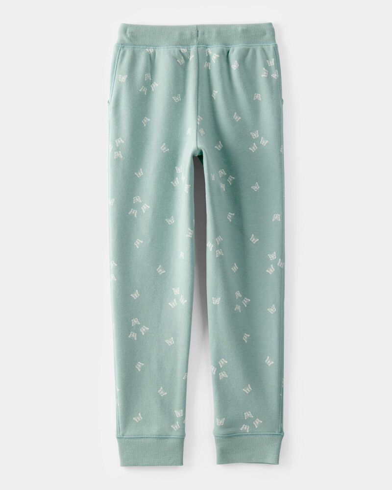 Girls Butterfly Print Fleece Drawstring Joggers - Green, image 2 of 4 slides
