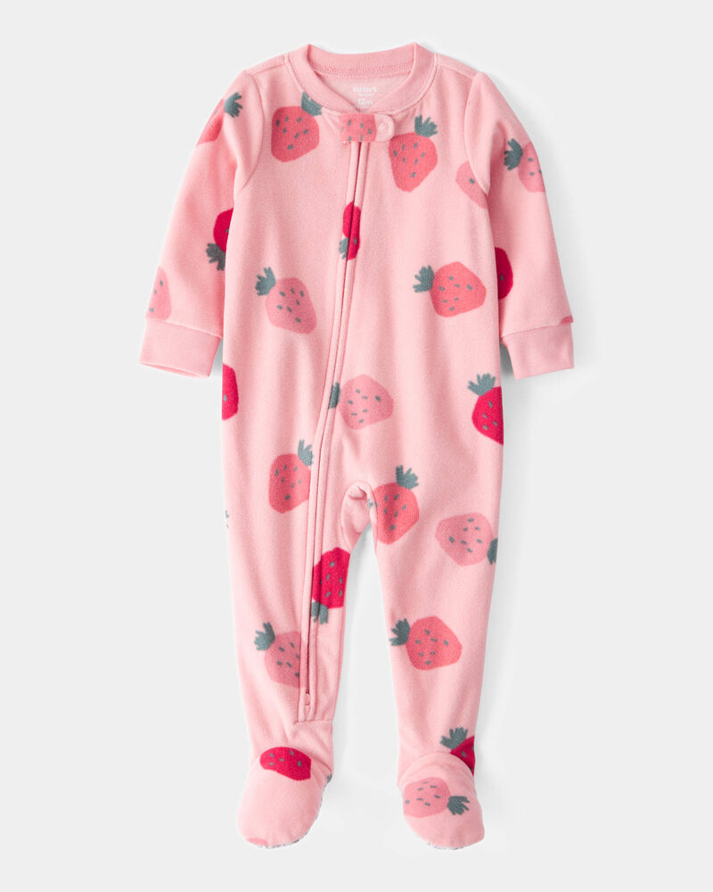 Toddler 1-Piece Strawberry Fleece Footie Pajamas - Pink, image 1 of 3 slides