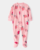 Toddler 1-Piece Strawberry Fleece Footie Pajamas - Pink, image 1 of 3 slides