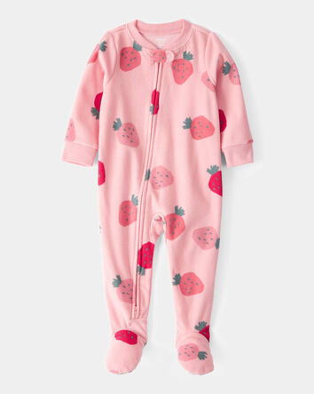 Toddler 1-Piece Strawberry Fleece Footie Pajamas - Pink, 