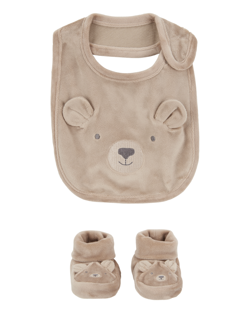 Baby 3-Piece Bear Booties & Bib Set, image 1 of 3 slides