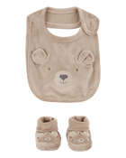 Baby 3-Piece Bear Booties & Bib Set, image 1 of 3 slides