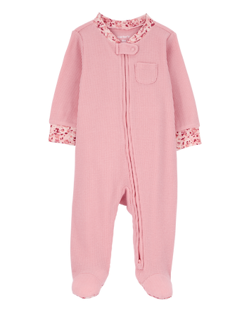 Baby Floral 2-Way Zip Waffle Knit Sleep & Play Pajamas - Pink, 