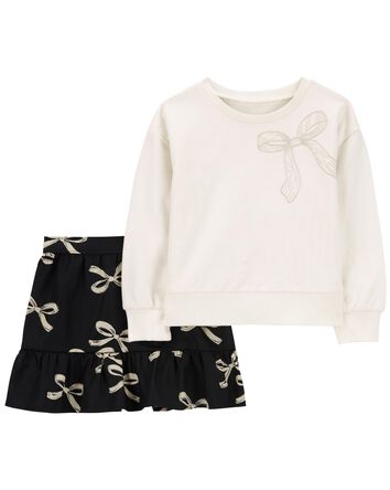 Toddler 2-Piece Bow Print Sweatshirt & Skirt Set, 