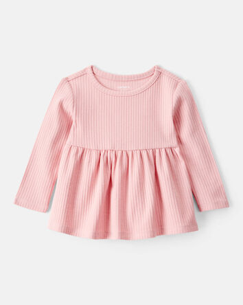 Baby Girl Long-Sleeve Peplum Top - Pink, 