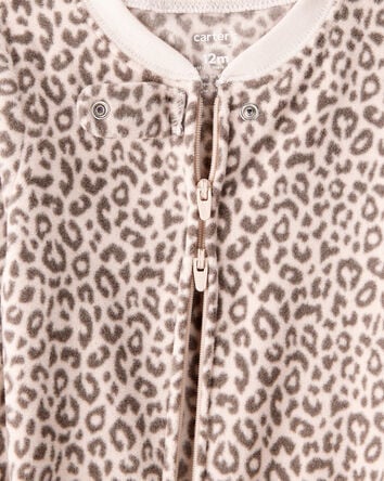 Toddler Girl Leopard Print Fleece Long-Sleeve Loose Fit 1-Piece Pajamas, 