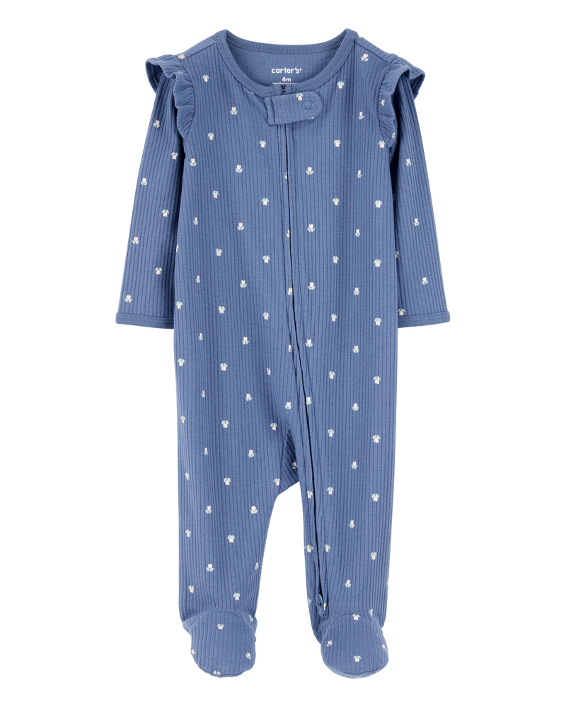 Baby 2-Pack  Ribbed 2-Way Zip Sleep & Play Pajamas - Blue/Khaki, image 4 of 4 slides