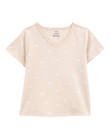 Kid Floral Short-Sleeve Fashion Top - Tan, 