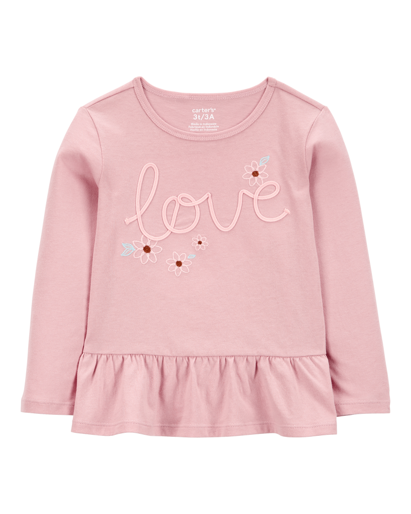 Baby Love Long-Sleeve Peplum Top - Pink, image 1 of 3 slides