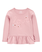 Baby Love Long-Sleeve Peplum Top - Pink, image 1 of 3 slides