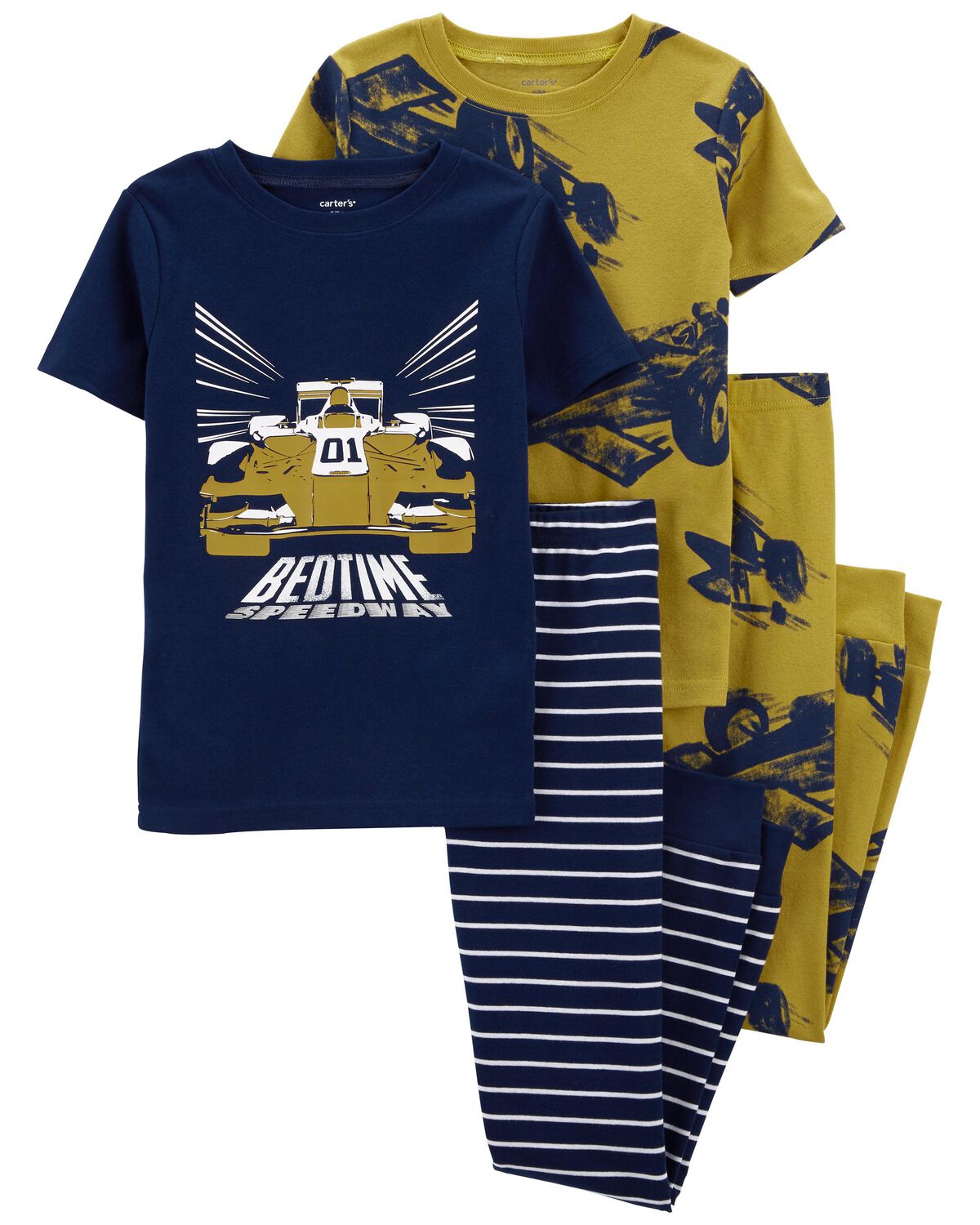 Yellow Kid 4Piece Race Car 100 Snug Fit Cotton Pajamas