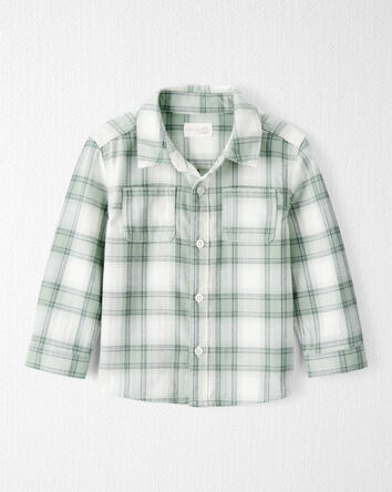 Toddler Organic Cotton Herringbone Button-Front Shirt in Plaid, 
