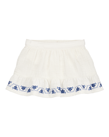 Baby Floral Embroidered Gauze Skort - Ivory, 