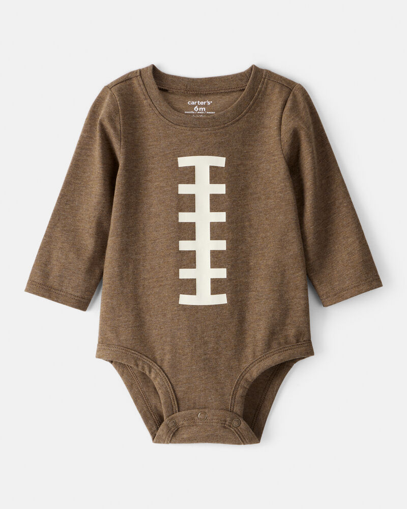 Baby Boy Football Long-Sleeve Graphic Bodysuit - Brown, image 1 of 3 slides