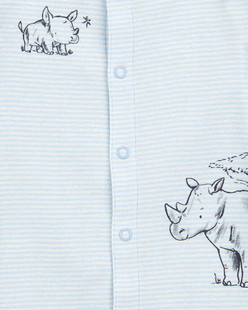 Baby Boy Rhino Striped Short-Sleeve Romper - Blue, image 2 of 3 slides