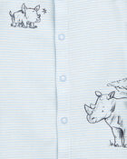 Baby Boy Rhino Striped Short-Sleeve Romper - Blue, image 2 of 3 slides