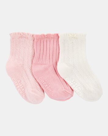 Baby Girl 3-Pack Pointelle Booties - Pink/White, 