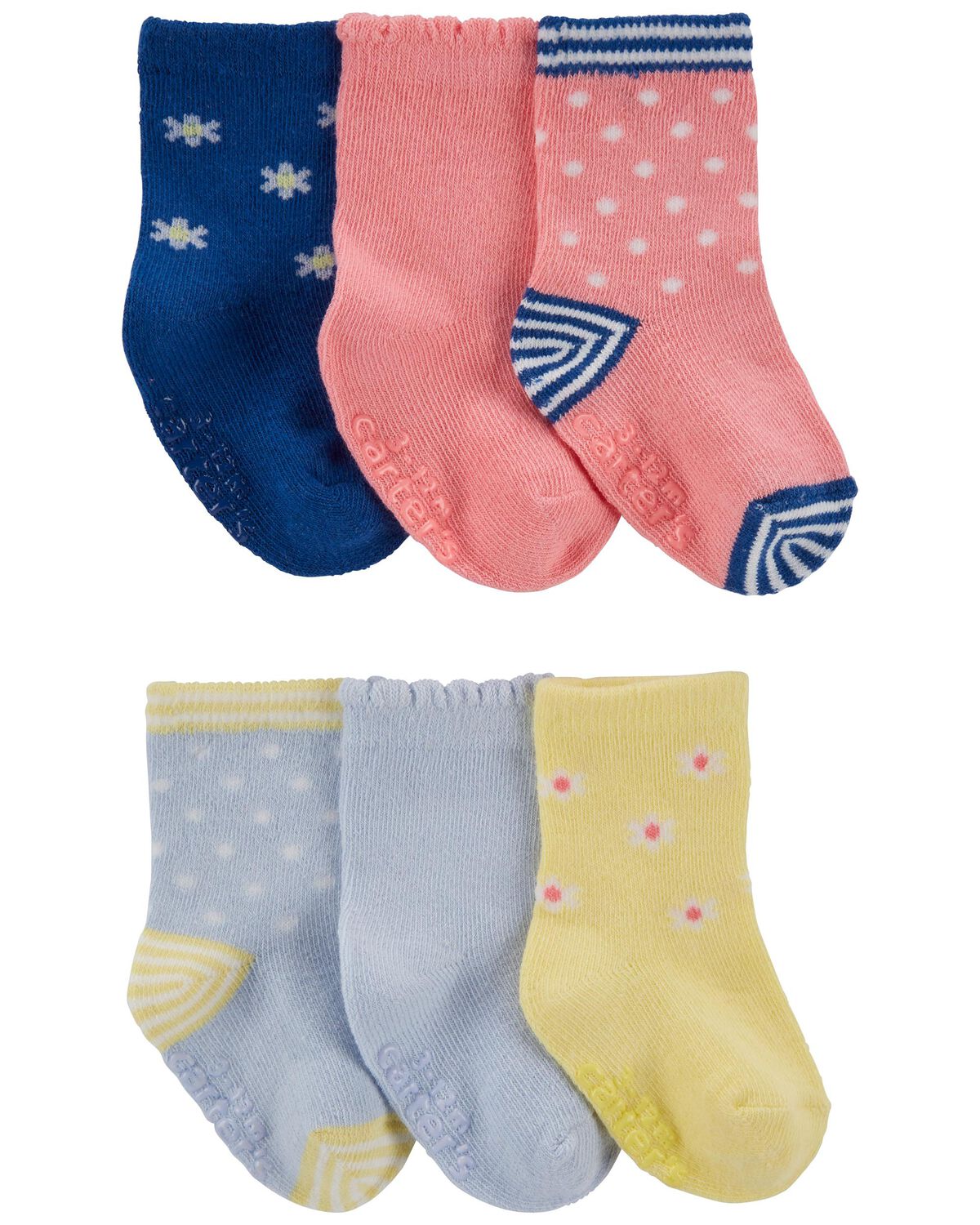Yellow/Navy Baby 6Pack Floral Socks
