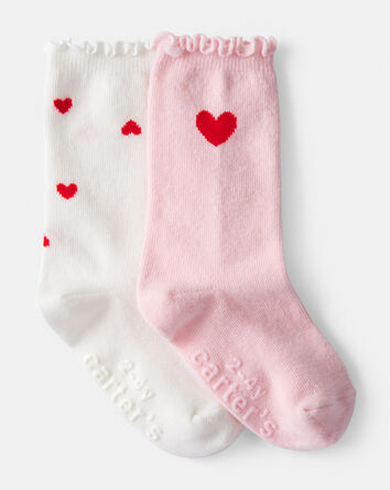Toddler Girl Heart Crew Socks - Pink/White, 