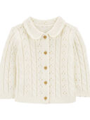 Cream - Baby Pointelle Button-Front Sweater Knit Cardigan