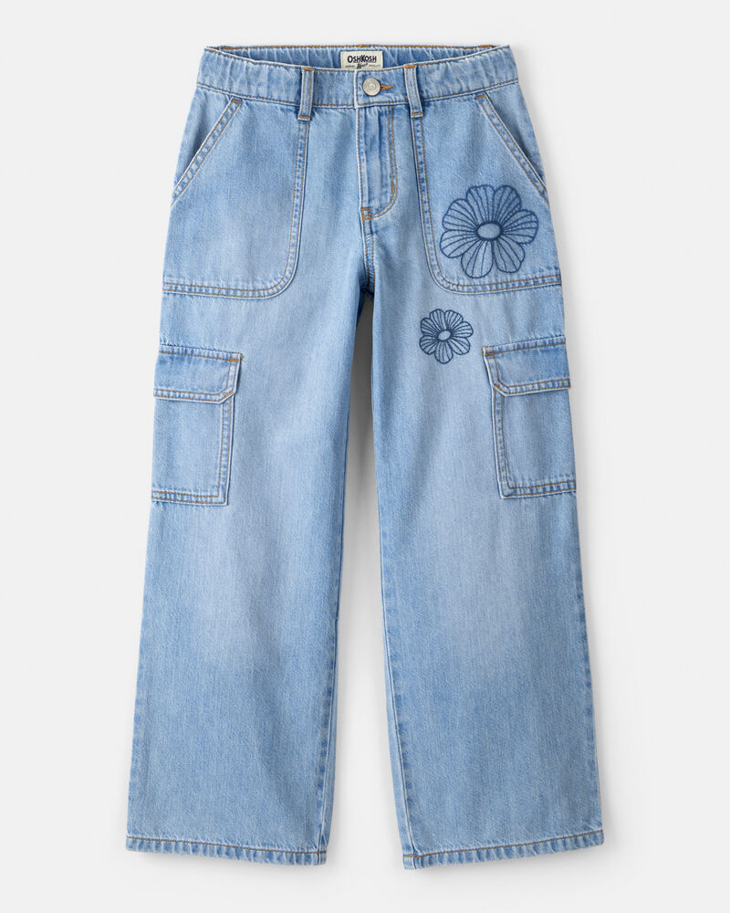 Girls High-Rise Denim Cargo Jeans - Blue, image 1 of 6 slides