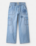 Girls High-Rise Denim Cargo Jeans - Blue, image 1 of 6 slides