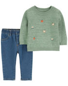 Baby 2-Piece Apple Sweater & Denim Pant Set, image 1 of 4 slides