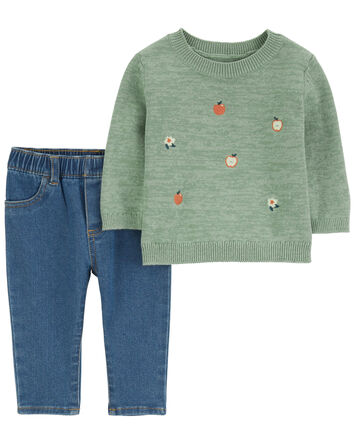 Baby 2-Piece Apple Sweater & Denim Pant Set, 