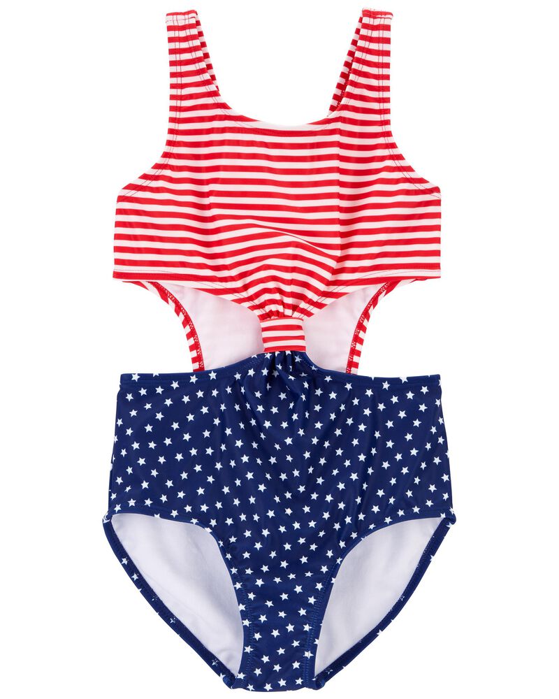 Kid Stars and Stripes 1-Piece Cut-Out Swimsuit, image 1 of 4 slides