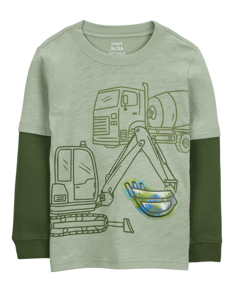 Baby Construction Cotton Blend Long-Sleeve Tee - Green, image 2 of 5 slides