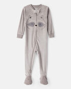 Baby Boy Raccoon Velour Long-Sleeve Loose Fit 1-Piece Pajamas - Grey, image 1 of 4 slides