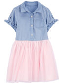 Pink - Toddler Mixed Fabric Denim Dress