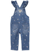 Baby Floral Print Ruffle Stretch Denim Overalls, image 2 of 3 slides
