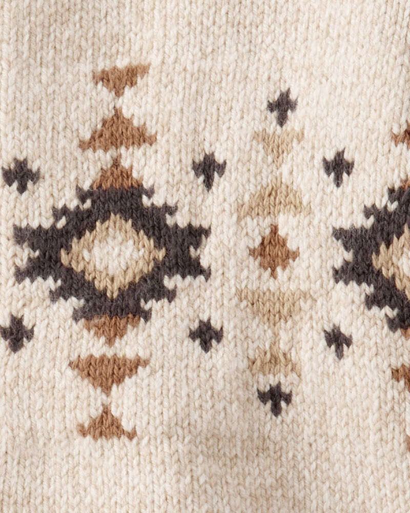 Toddler Boy Aztec Zip-Up Sweater - Ivory, image 2 of 3 slides