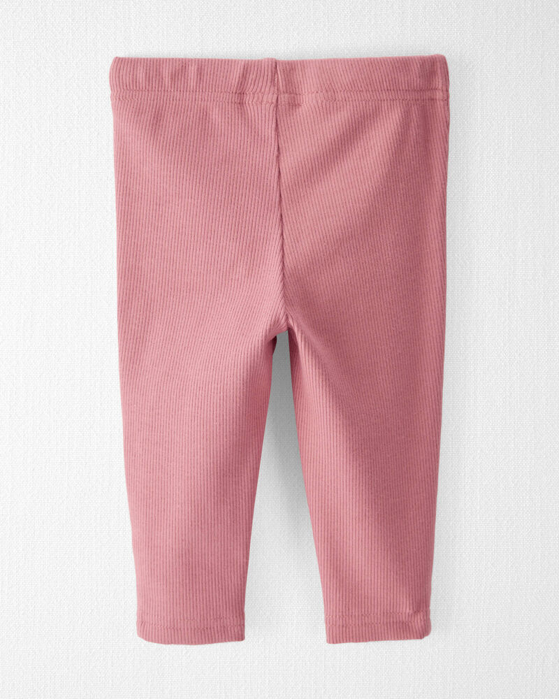Baby Organic Cotton Rib Drawstring Leggings in Dark Blush, image 2 of 5 slides