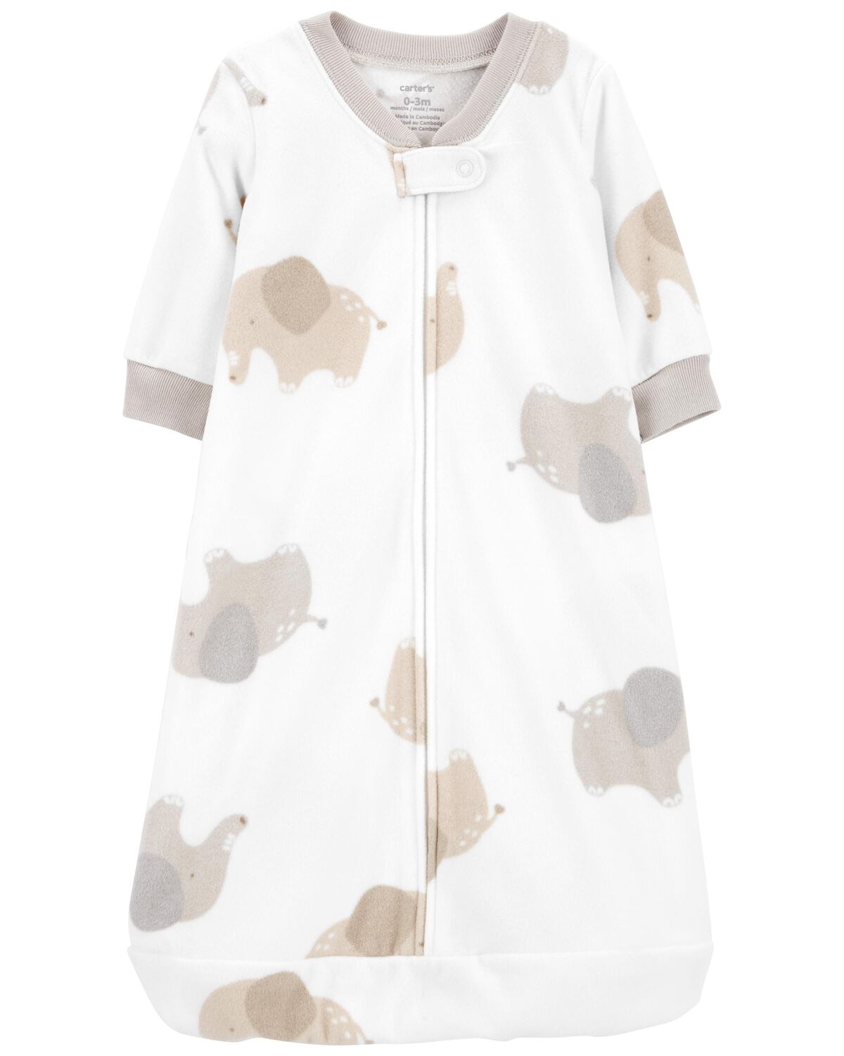 White Baby Elephant Fleece Sleep Bag