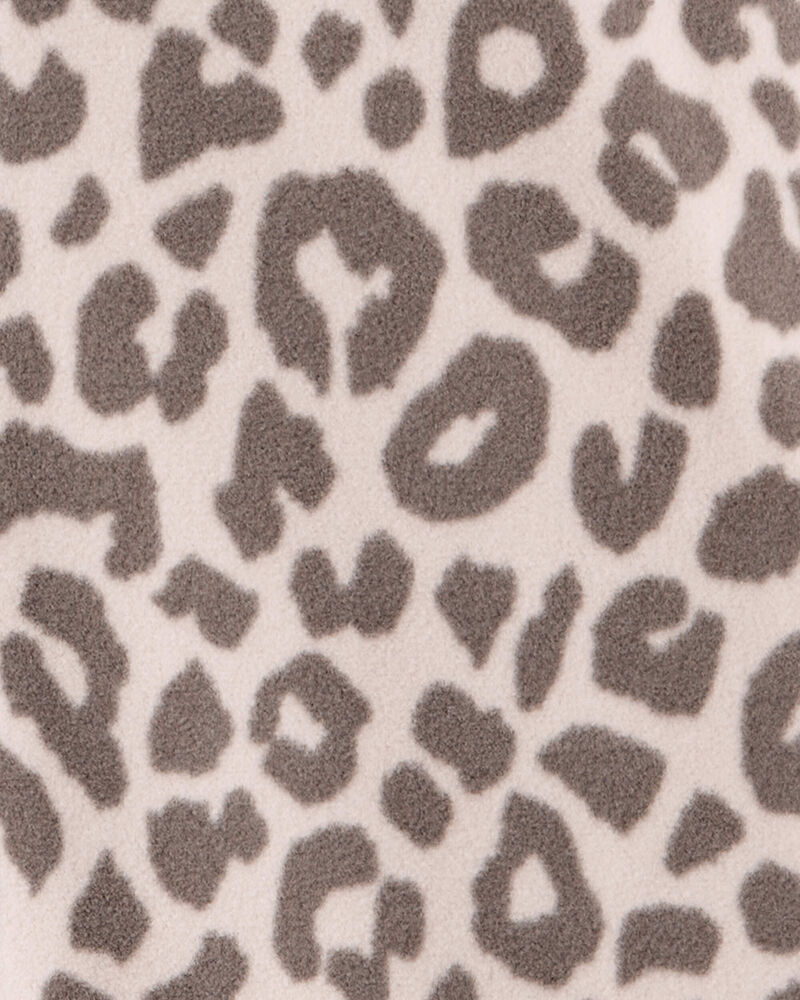 Girls Leopard Print Fleece Long-Sleeve Snug Fit 1-Piece Pajamas, image 2 of 3 slides