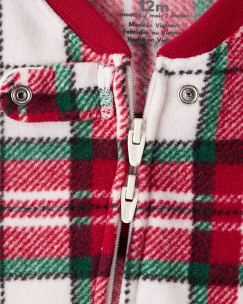 Baby Plaid Print Fleece Long-Sleeve Loose Fit 1-Piece Pajamas - Red/White, 