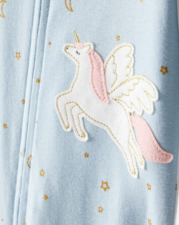 Baby Girl Unicorn Star Print 100% Cotton Long-Sleeve 2-Way Zip 1-Piece Pajamas - Blue, 